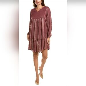 The raga anthropology Beaded Chic Long Sleeve Mauve Dress With Fit Medium